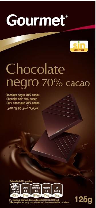 CHOCOLATE GOURMET NEGRO 70% CACAO 125G