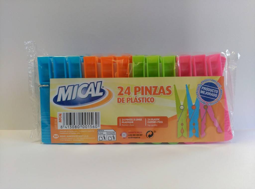 PINZAS ROPA PLASTICO MICAL 24U